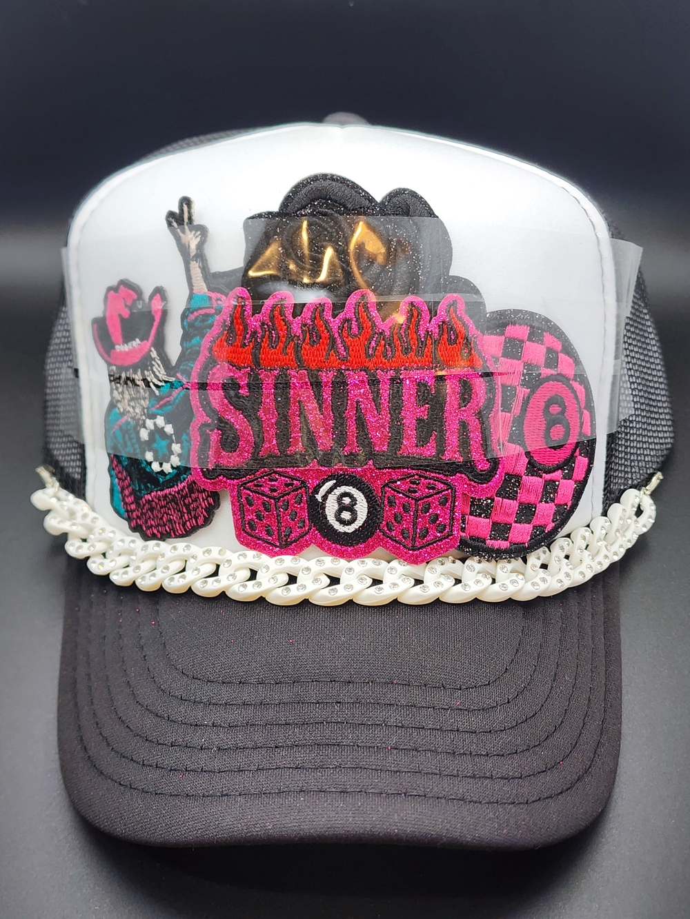 OTTO Black Trucker Hat with Pink and White Accents